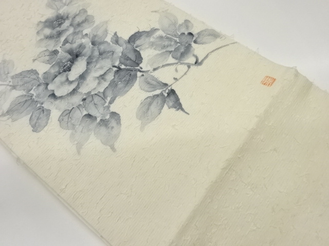 作家物　ひげ紬牡丹模様名古屋帯